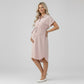 Maternity Button Down Shirt Dress with Adjustable Tie Waist Collared Midi Dress