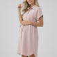 Maternity Button Down Shirt Dress with Adjustable Tie Waist Collared Midi Dress