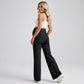 High Waist Maternity Wide Leg Pants with Over Belly Panel Front Seam Stretch Lounge Pants