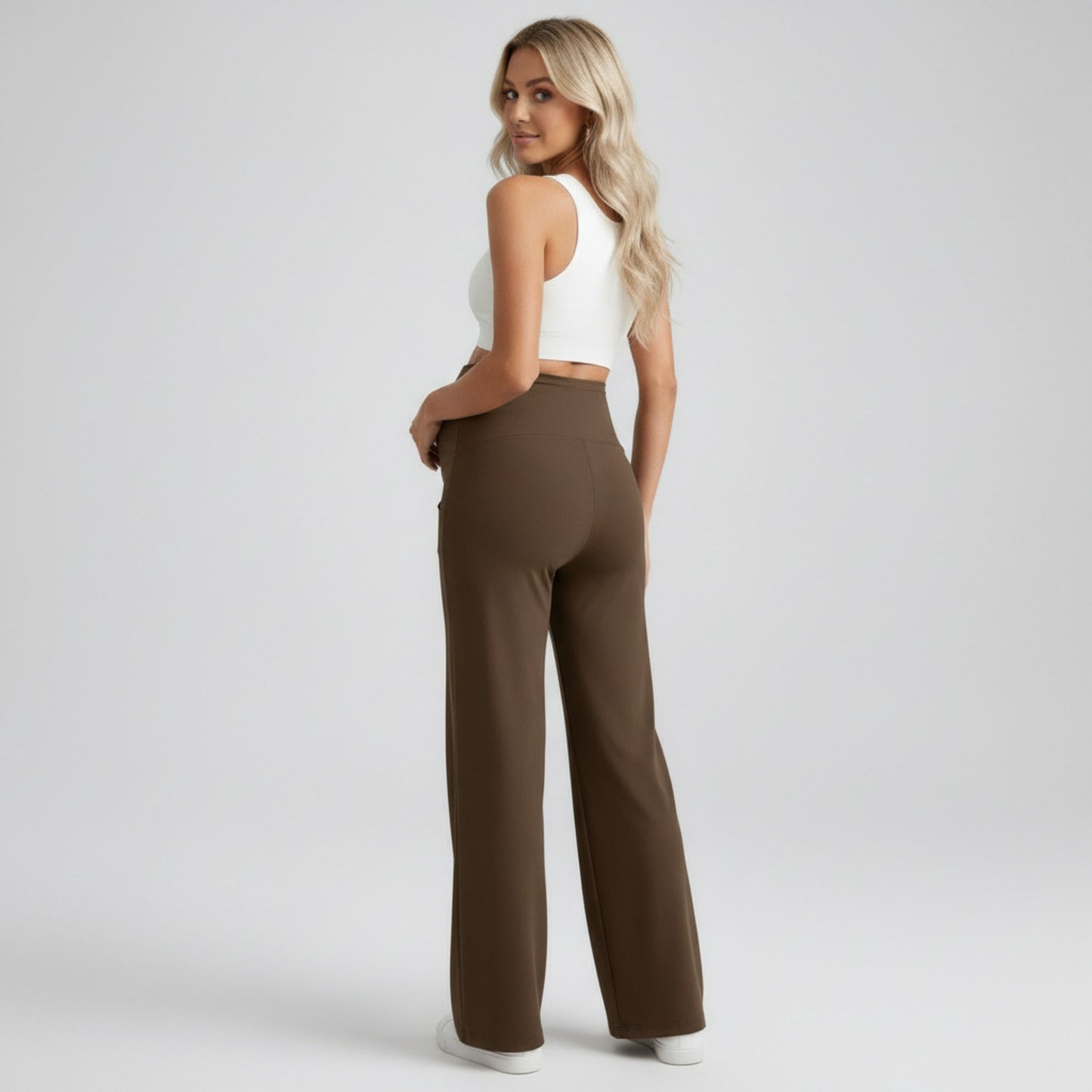 High Waist Maternity Wide Leg Pants with Over Belly Panel Front Seam Stretch Lounge Pants