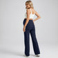 High Waist Maternity Wide Leg Pants with Over Belly Panel Front Seam Stretch Lounge Pants
