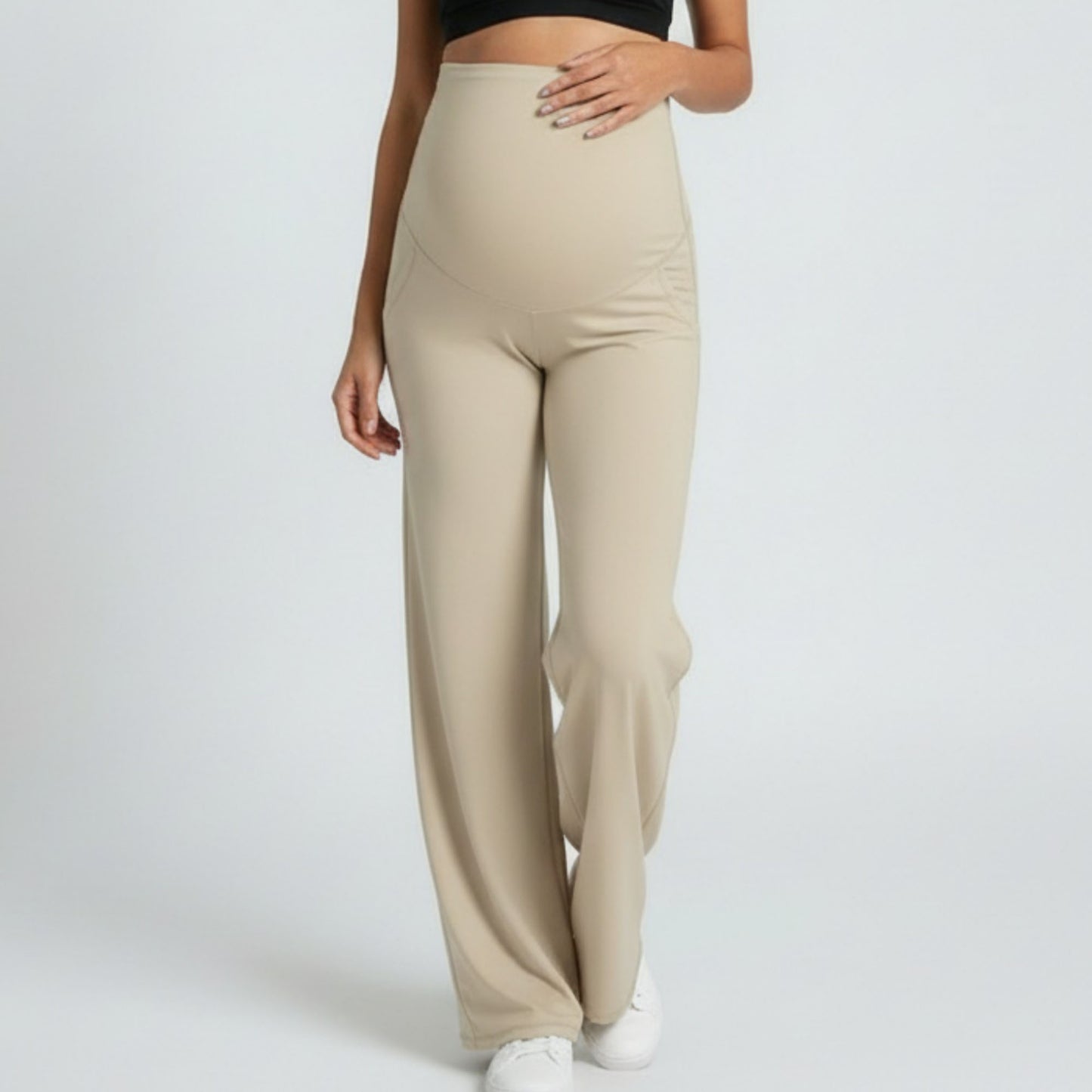 High Waist Maternity Wide Leg Pants with Over Belly Panel Soft Stretch Lounge Pants