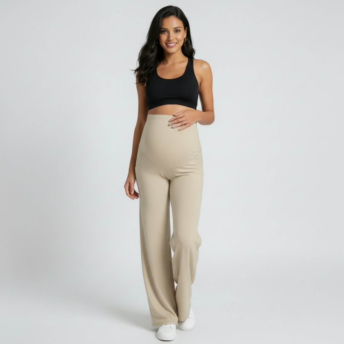 High Waist Maternity Wide Leg Pants with Over Belly Panel Soft Stretch Lounge Pants