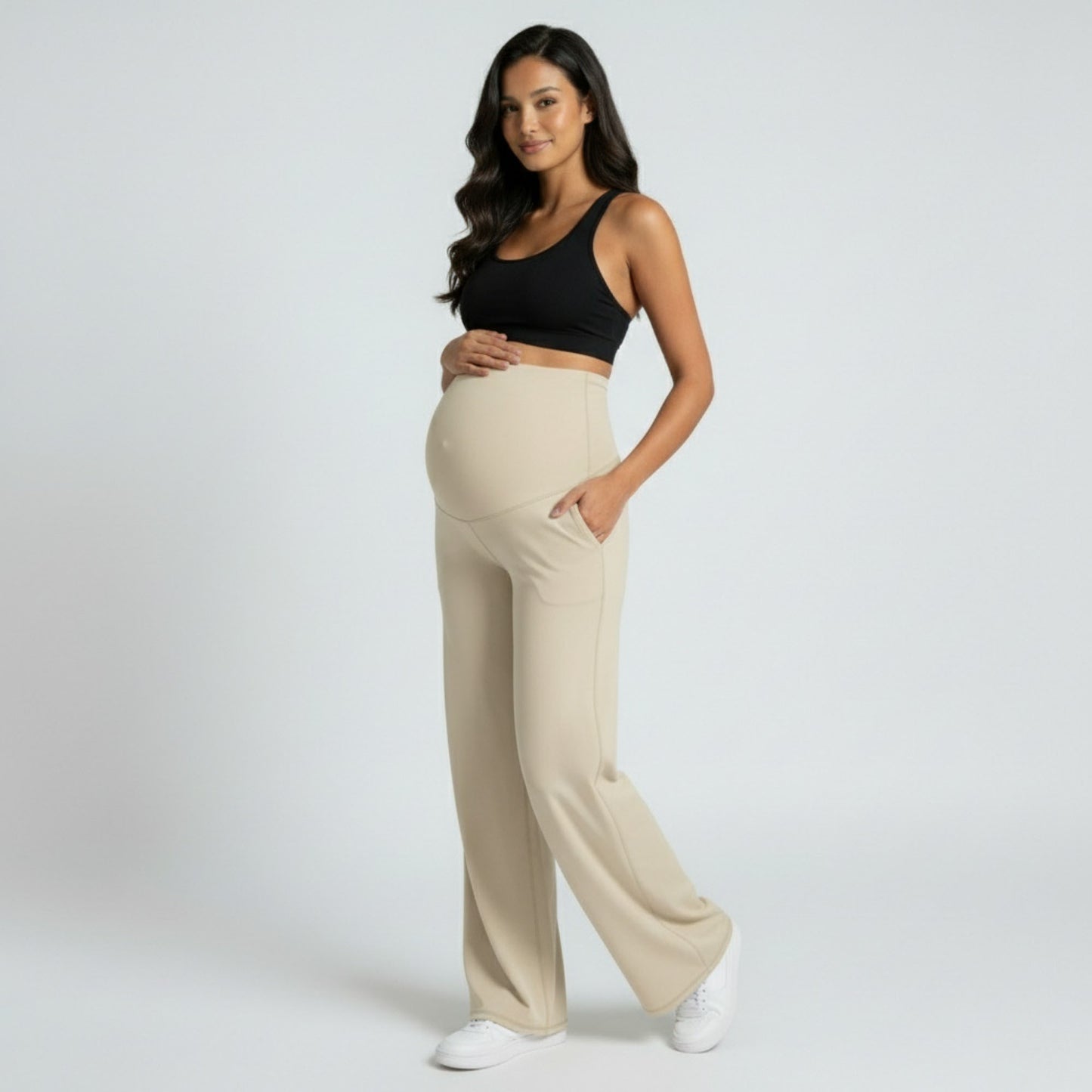 High Waist Maternity Wide Leg Pants with Over Belly Panel Soft Stretch Lounge Pants