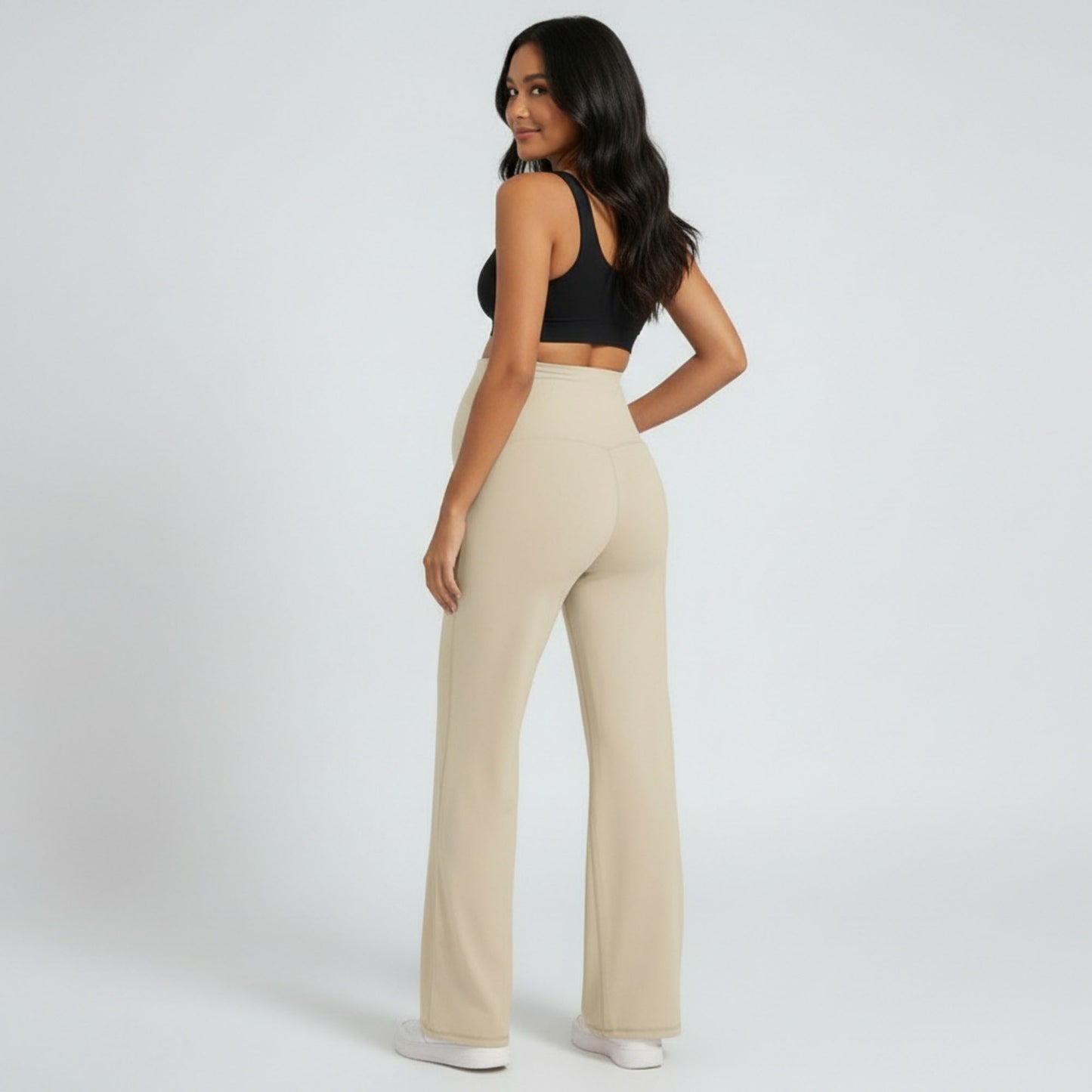 High Waist Maternity Wide Leg Pants with Over Belly Panel Soft Stretch Lounge Pants