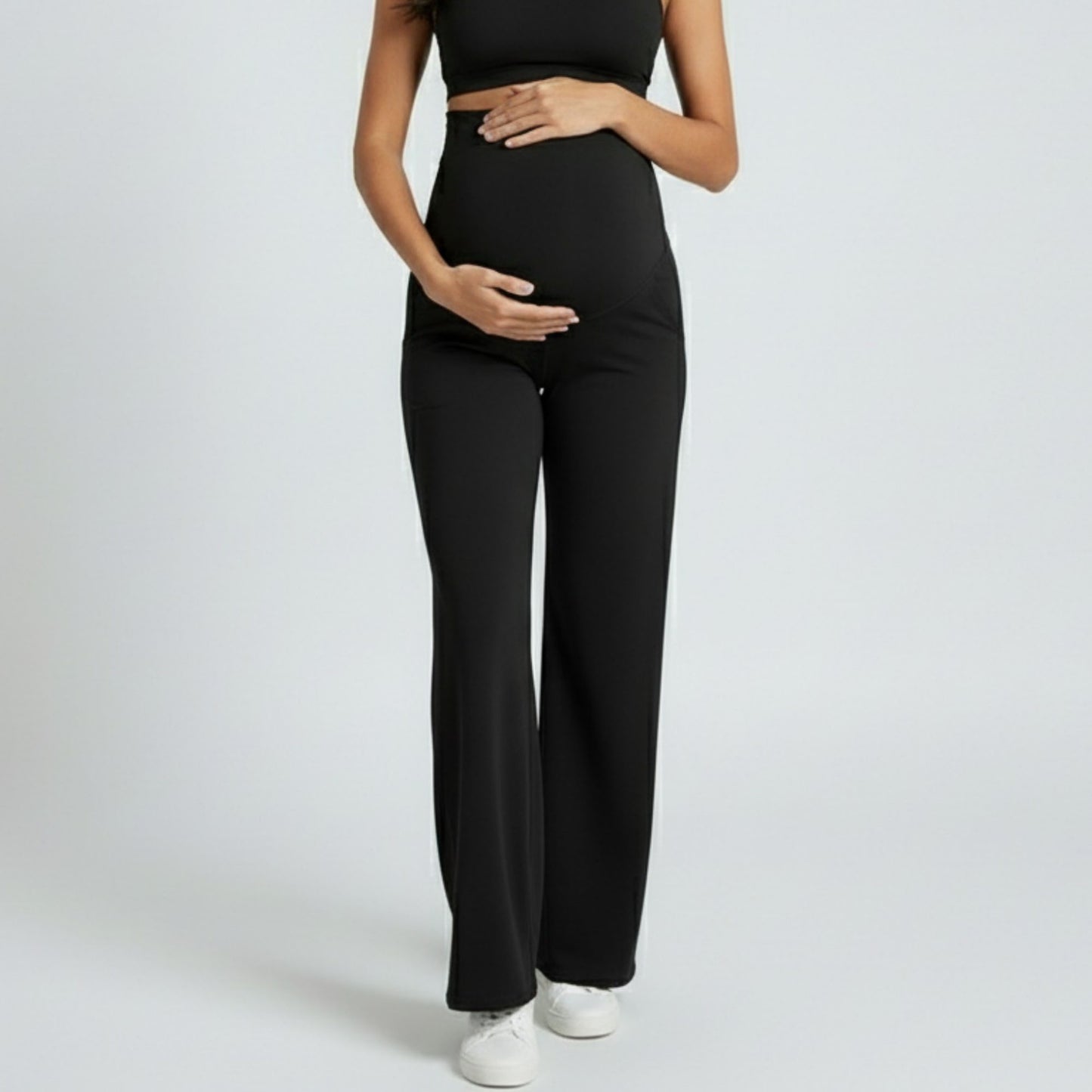 High Waist Maternity Wide Leg Pants with Over Belly Panel Soft Stretch Lounge Pants