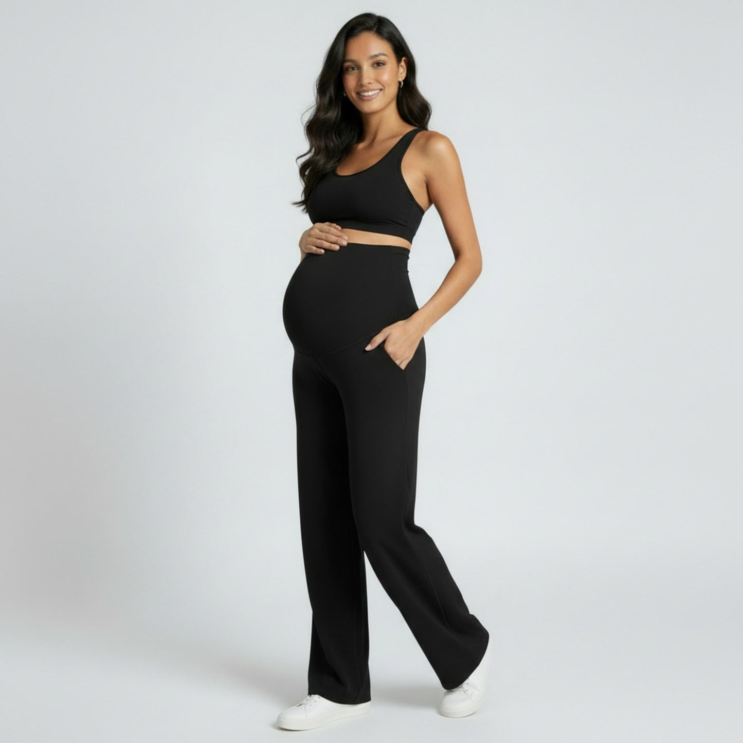 High Waist Maternity Wide Leg Pants with Over Belly Panel Soft Stretch Lounge Pants