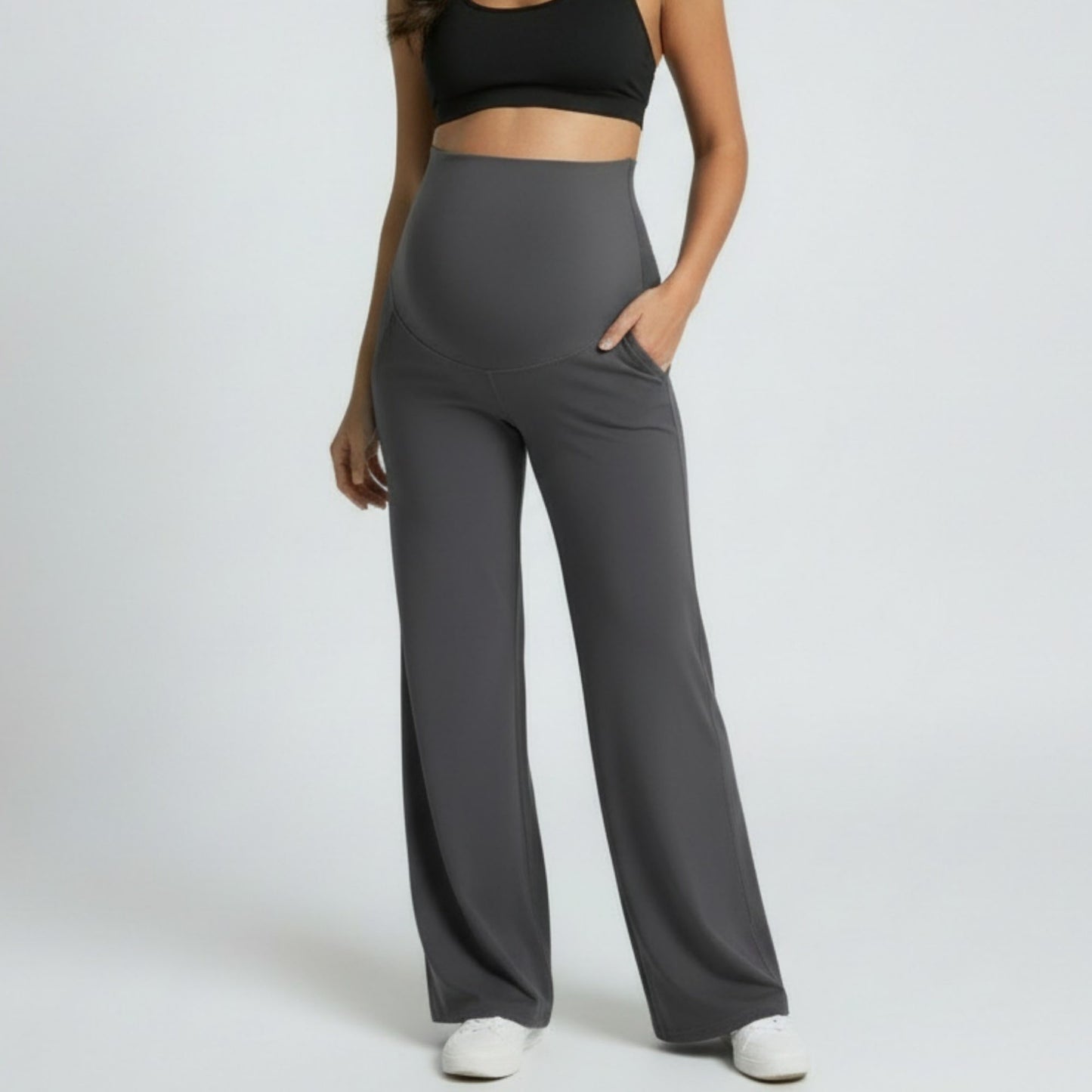 High Waist Maternity Wide Leg Pants with Over Belly Panel Soft Stretch Lounge Pants