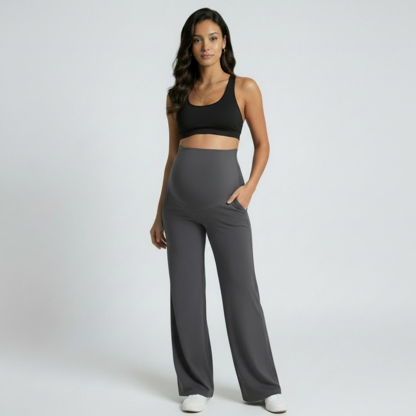High Waist Maternity Wide Leg Pants with Over Belly Panel Soft Stretch Lounge Pants