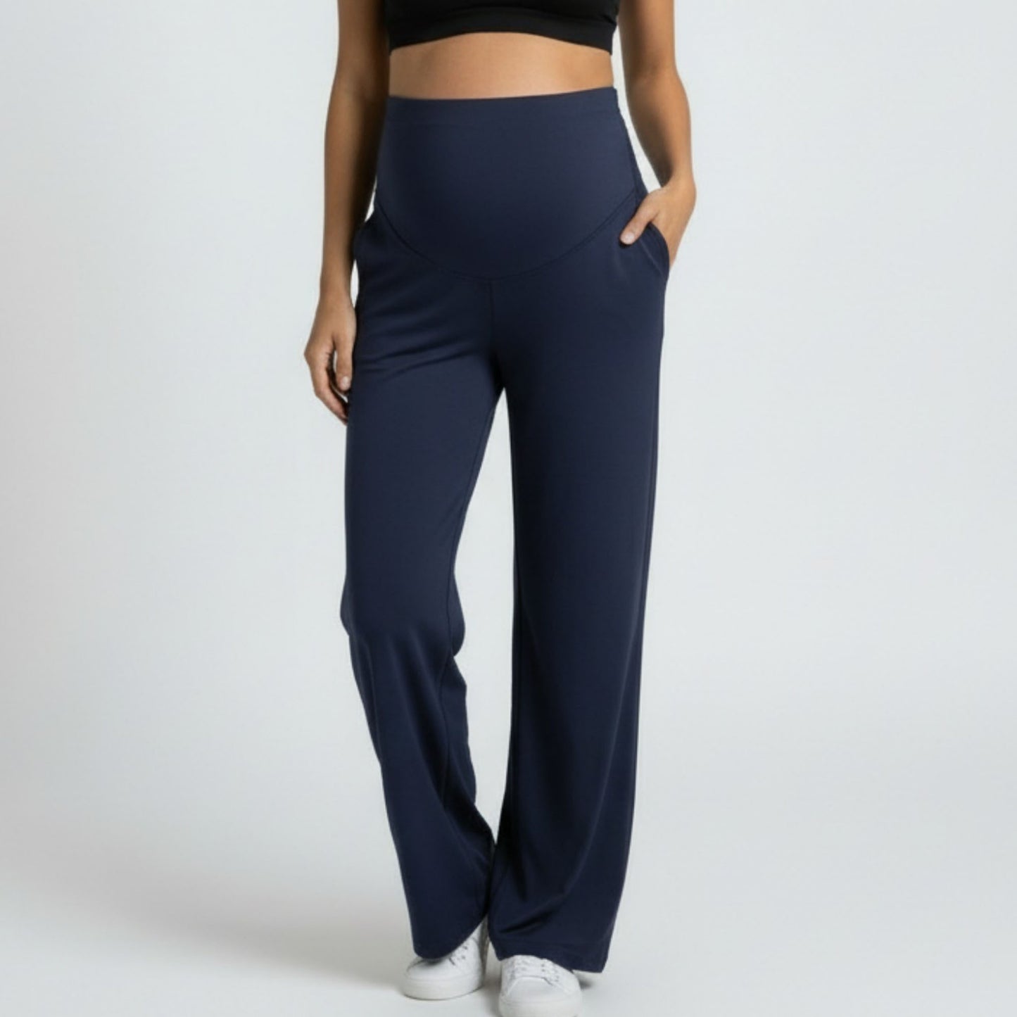 High Waist Maternity Wide Leg Pants with Over Belly Panel Soft Stretch Lounge Pants