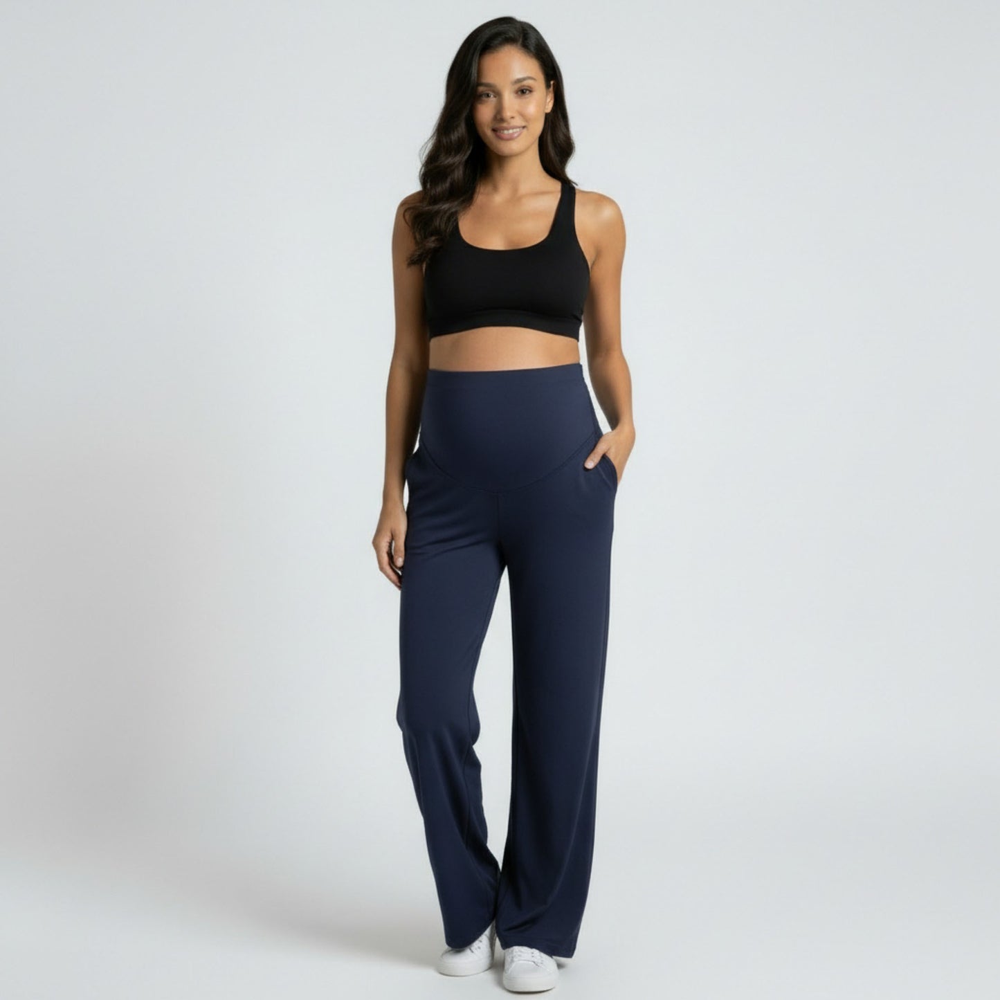 High Waist Maternity Wide Leg Pants with Over Belly Panel Soft Stretch Lounge Pants