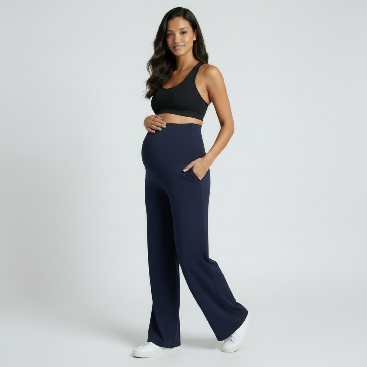 High Waist Maternity Wide Leg Pants with Over Belly Panel Soft Stretch Lounge Pants
