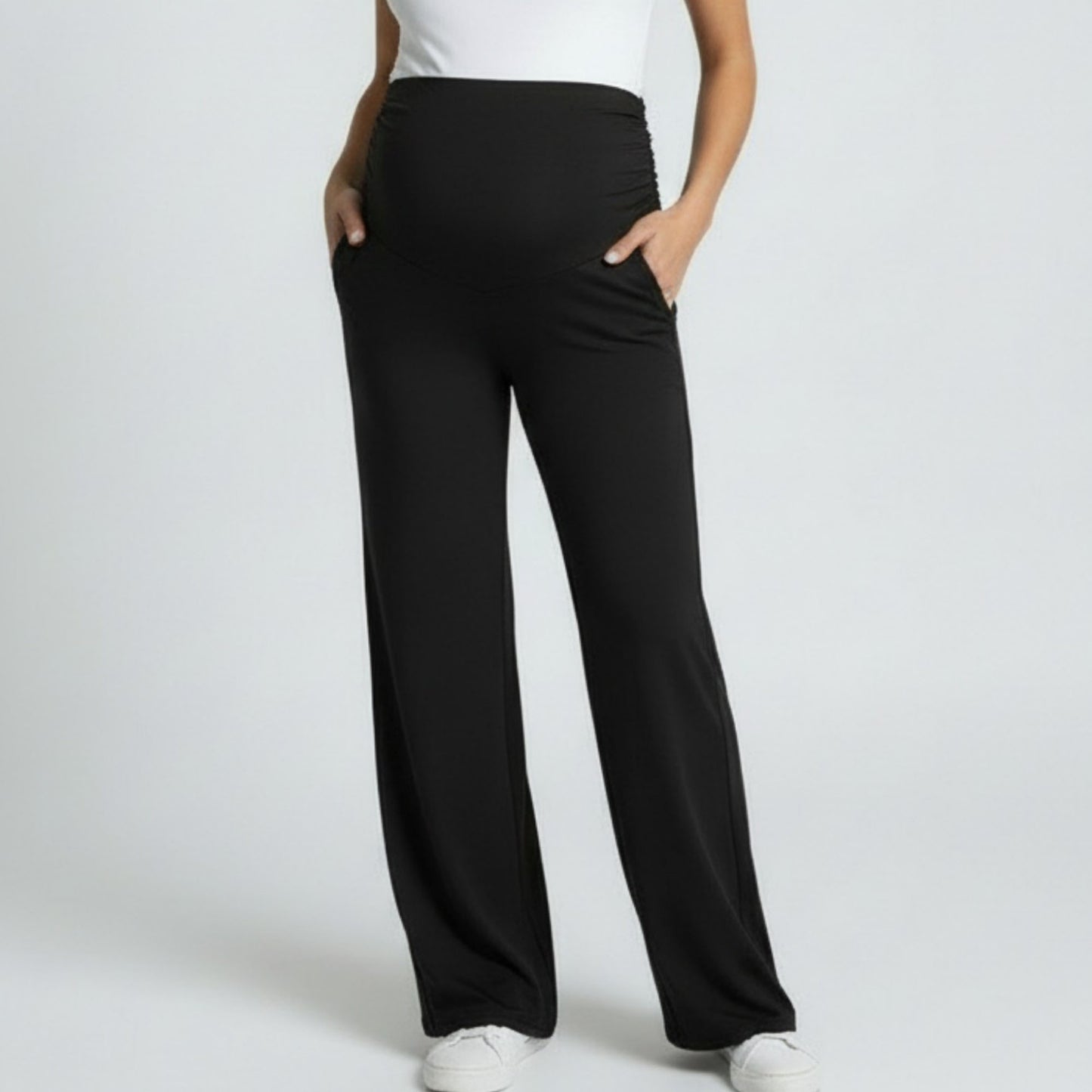 High Waist Maternity Wide Leg Pants with Over Belly Panel Stretch Loose Fit Lounge Pants