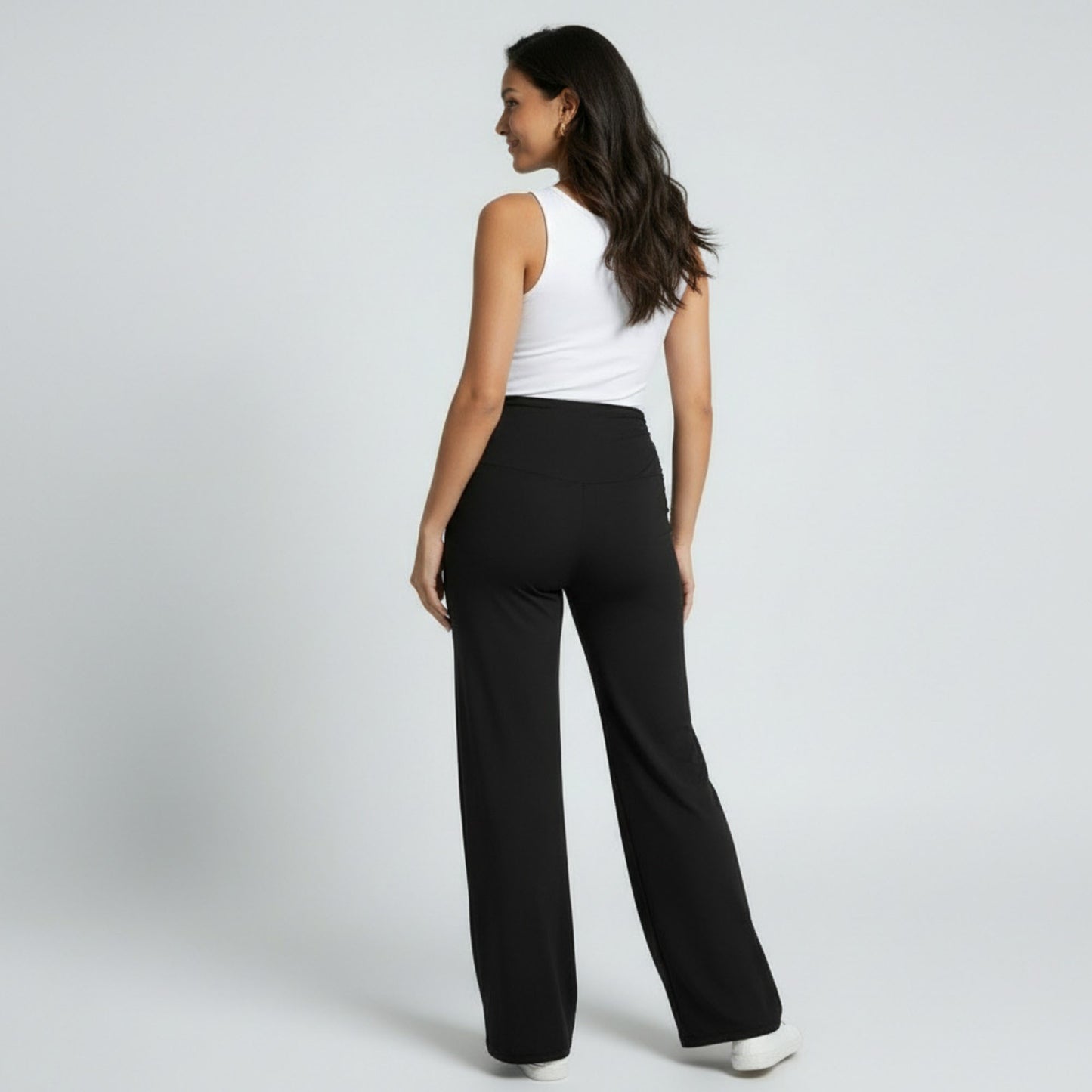 High Waist Maternity Wide Leg Pants with Over Belly Panel Stretch Loose Fit Lounge Pants