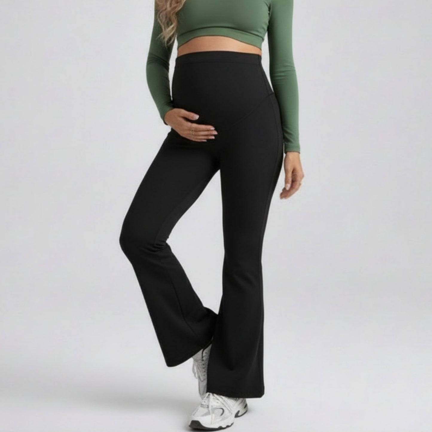 High Waist Maternity Flare Leggings with Over Belly Panel Stretch Fitted Bootcut Pants