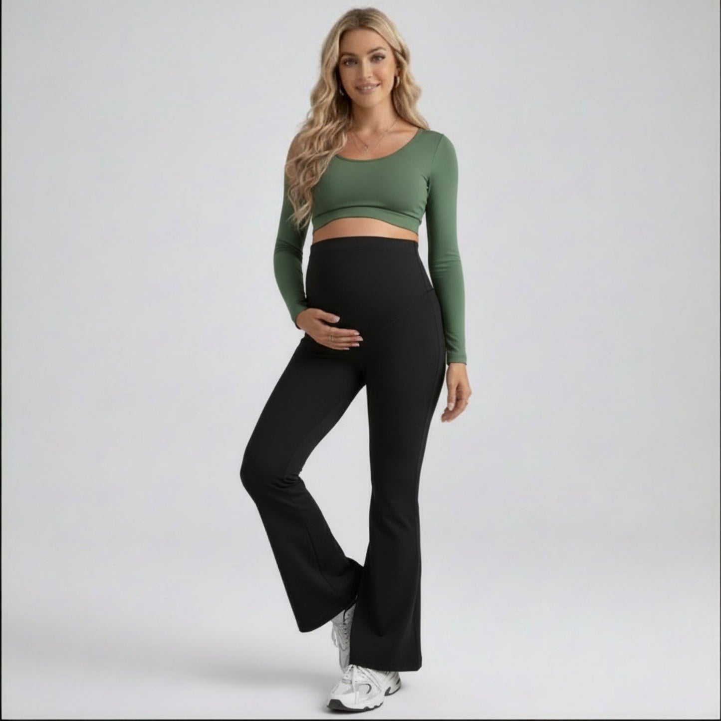 High Waist Maternity Flare Leggings with Over Belly Panel Stretch Fitted Bootcut Pants