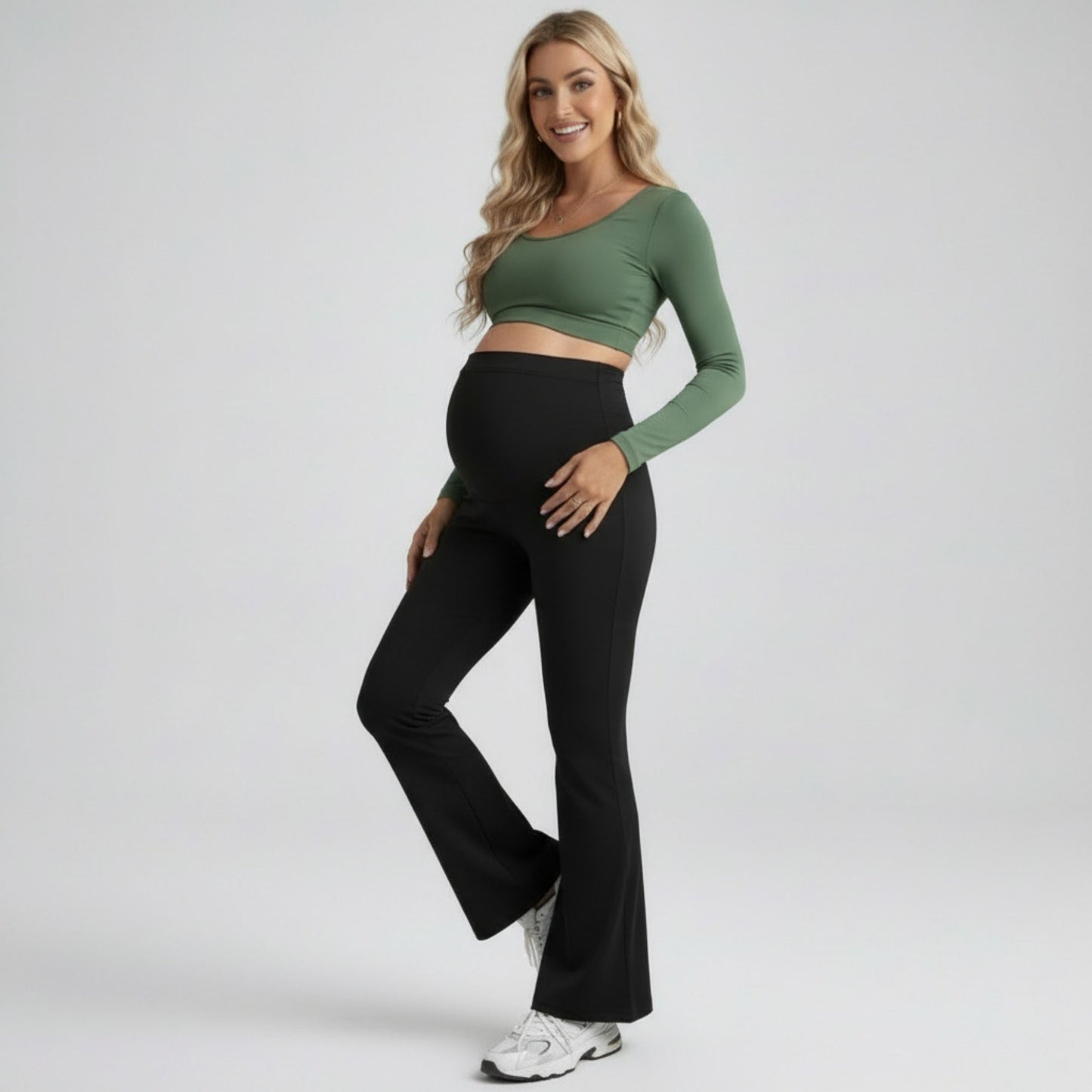 High Waist Maternity Flare Leggings with Over Belly Panel Stretch Fitted Bootcut Pants