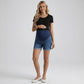 Maternity Denim Shorts with Over Belly Panel Stretch Mid Rise Pregnancy Jean Shorts