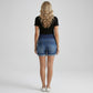 Maternity Denim Shorts with Over Belly Panel Stretch Mid Rise Pregnancy Jean Shorts