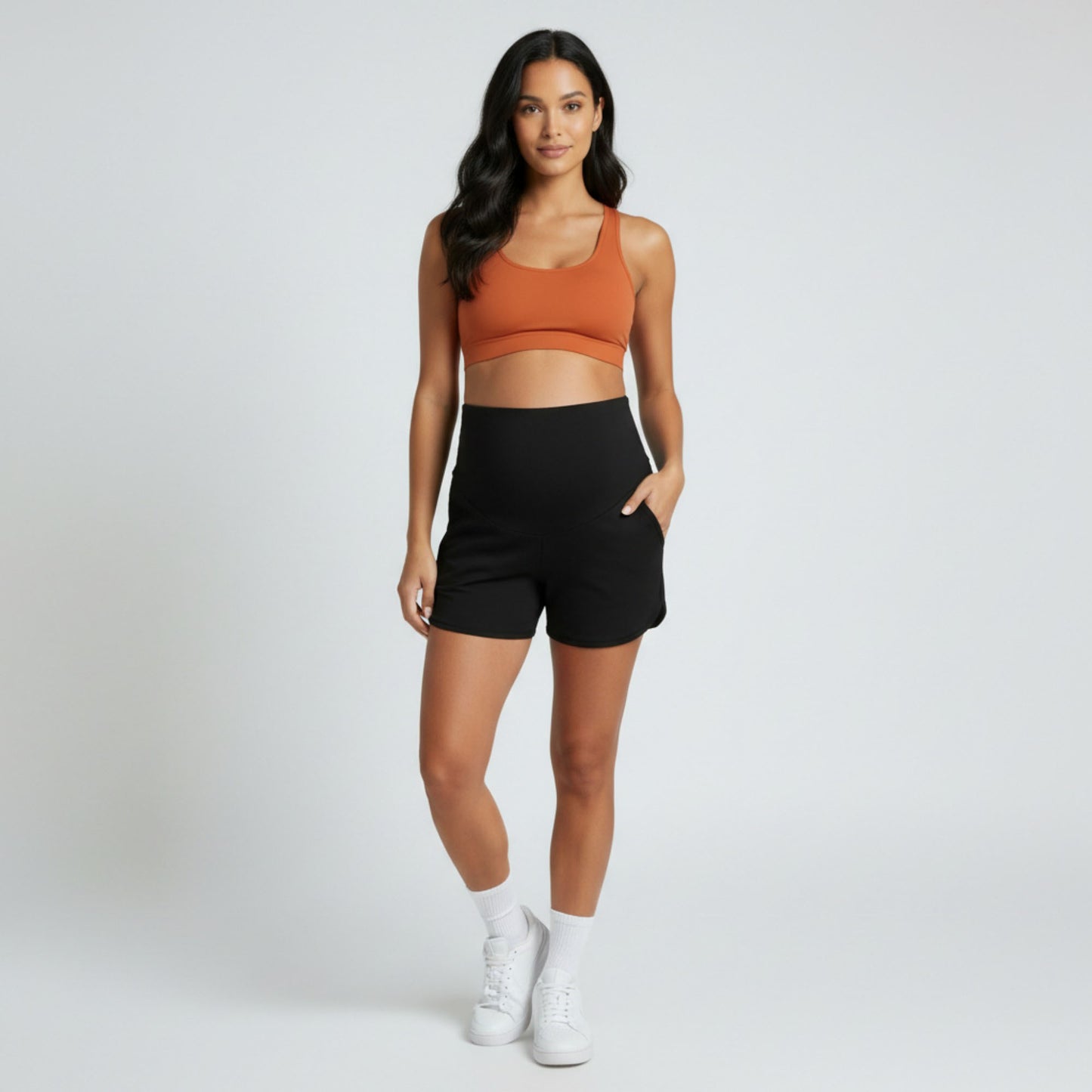 Maternity Athletic Shorts with Over Belly Panel Built In Liner Stretch Workout Shorts