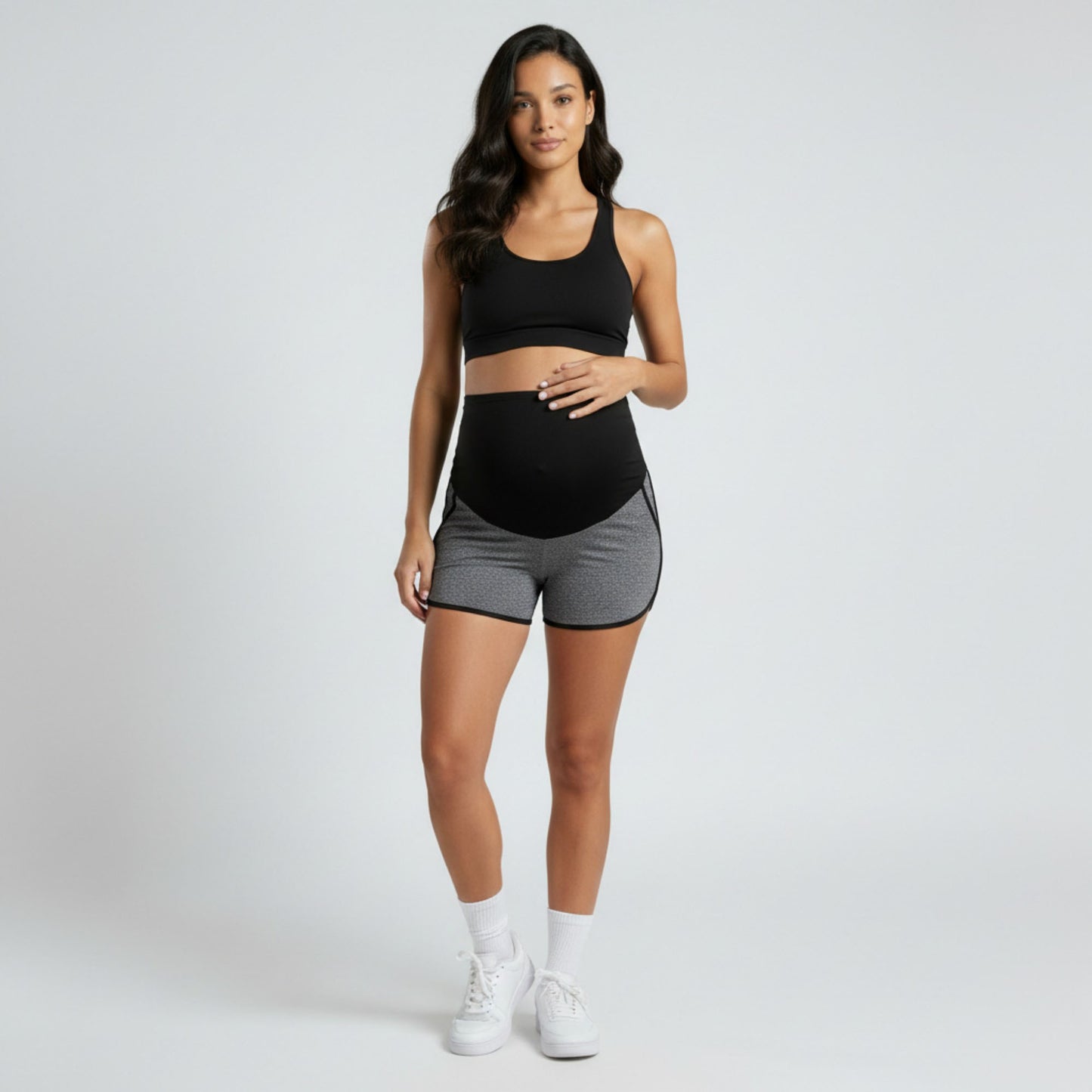 Maternity Athletic Shorts with Over Belly Panel Built In Liner Stretch Workout Shorts