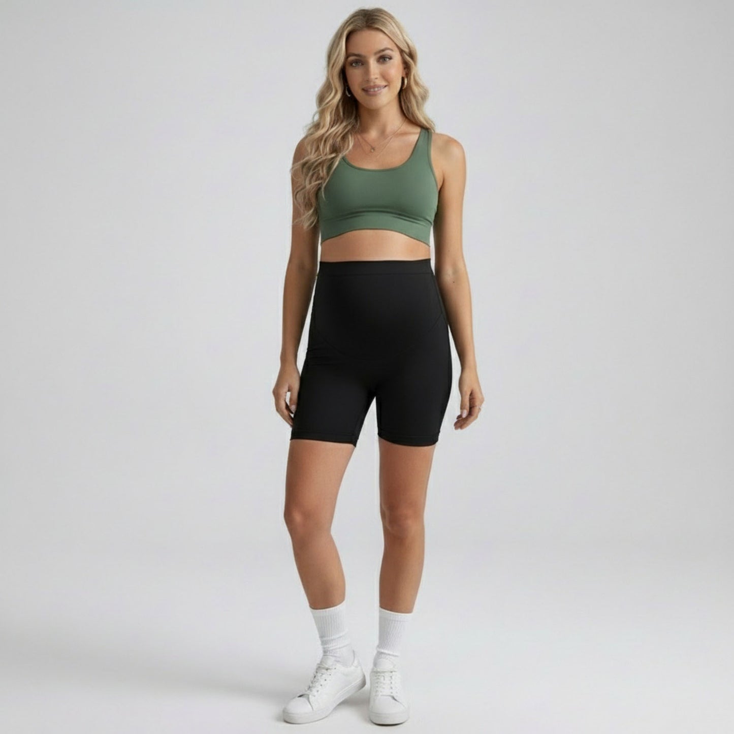 High Waist Maternity Bike Shorts with Over Belly Panel Smooth Stretch Activewear Shorts