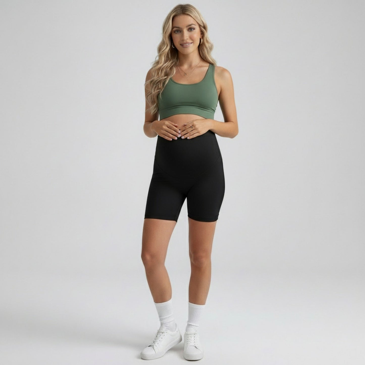 High Waist Maternity Bike Shorts with Over Belly Panel Smooth Stretch Activewear Shorts