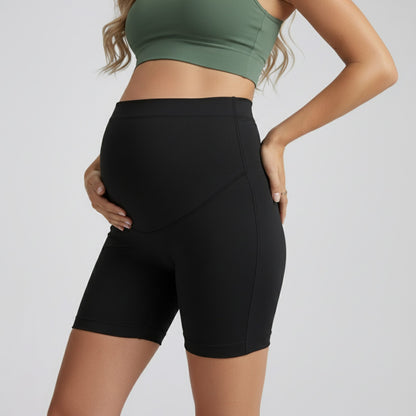 High Waist Maternity Bike Shorts with Over Belly Panel Smooth Stretch Activewear Shorts