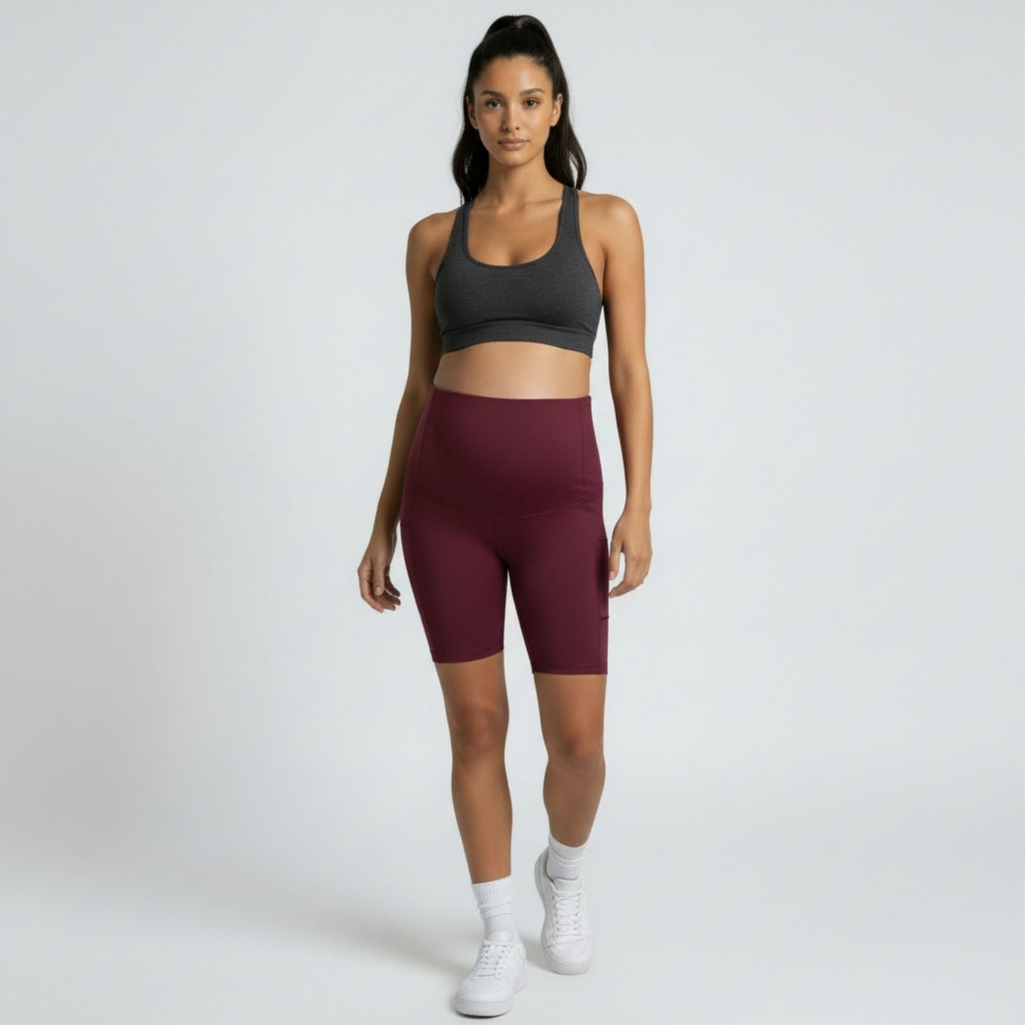 High Waist Maternity Bike Shorts with Over Belly Panel Stretch Activewear Workout Shorts