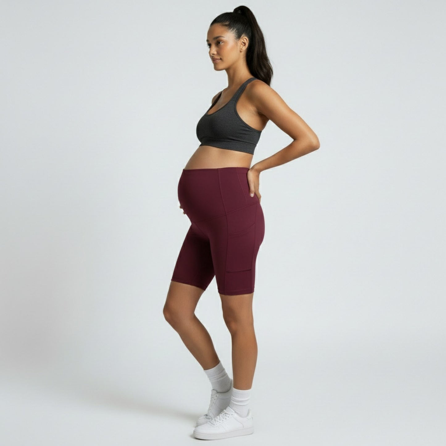 High Waist Maternity Bike Shorts with Over Belly Panel Stretch Activewear Workout Shorts