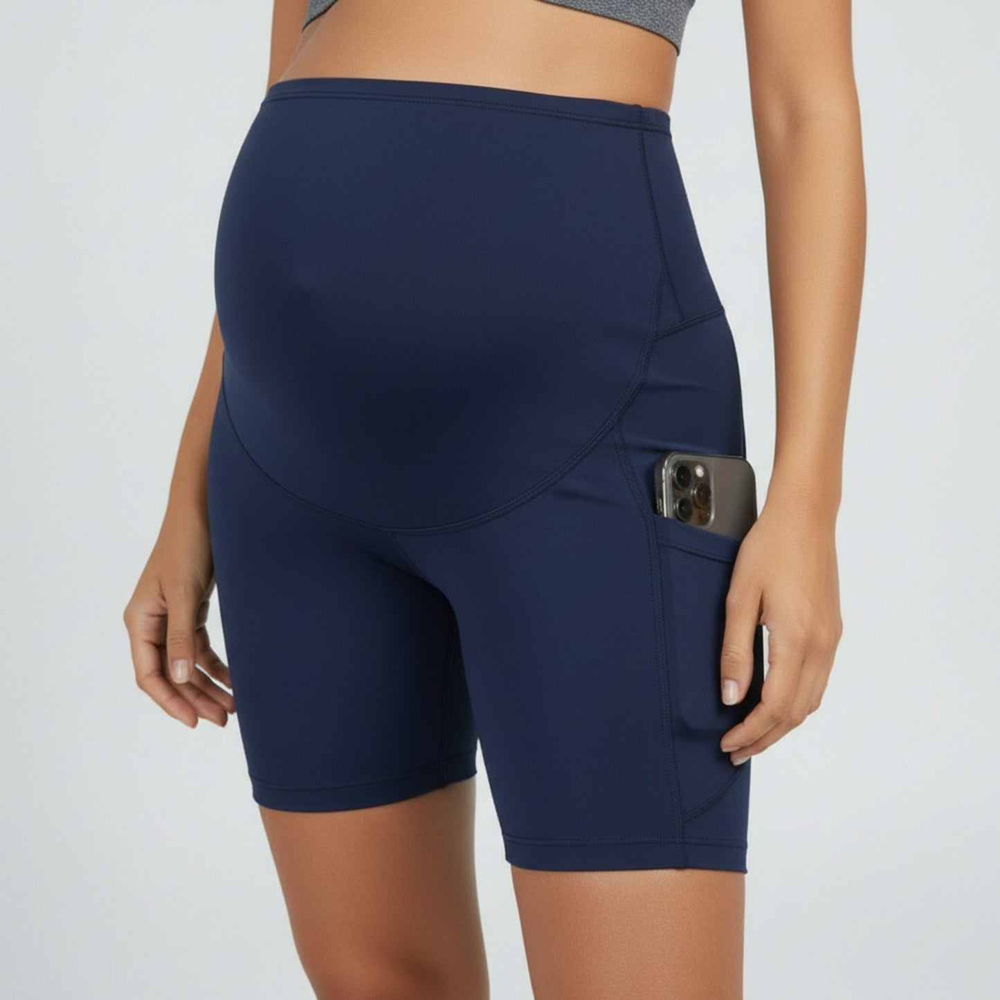 High Waist Maternity Bike Shorts with Over Belly Panel Stretch Activewear Workout Shorts