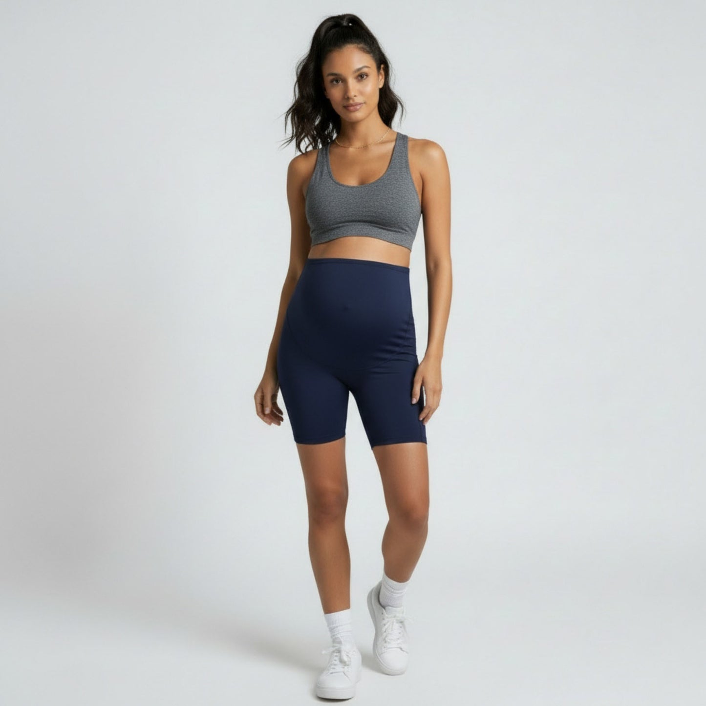 High Waist Maternity Bike Shorts with Over Belly Panel Stretch Activewear Workout Shorts