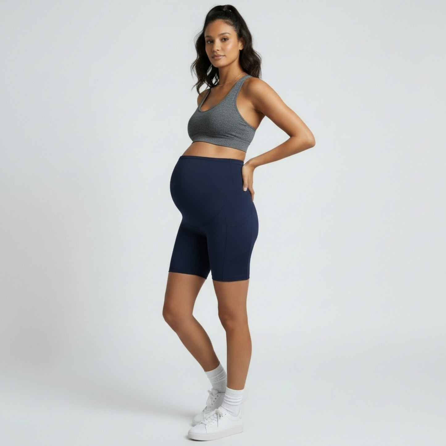 High Waist Maternity Bike Shorts with Over Belly Panel Stretch Activewear Workout Shorts