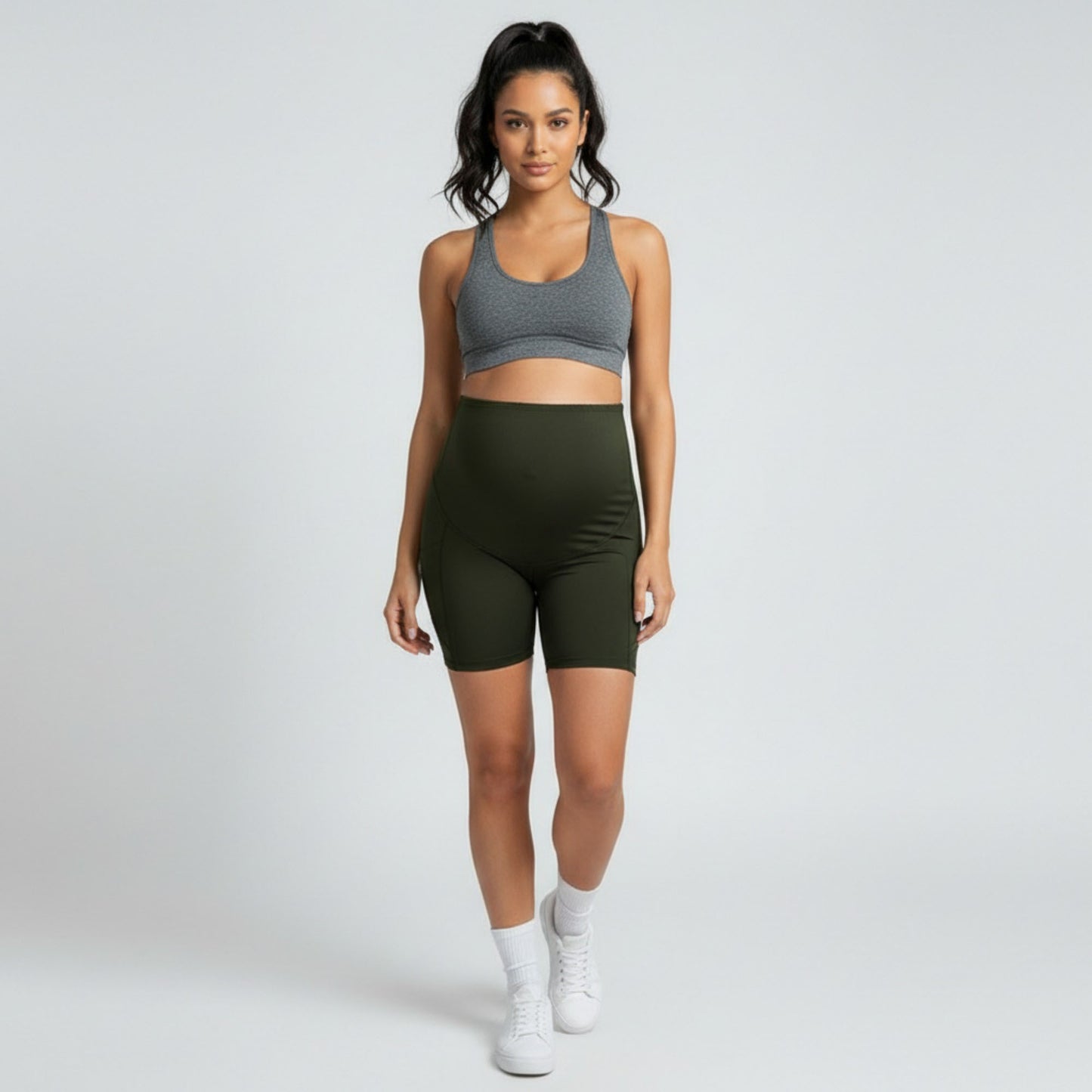 High Waist Maternity Bike Shorts with Over Belly Panel Stretch Activewear Workout Shorts