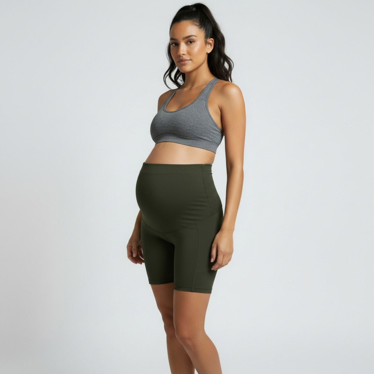 High Waist Maternity Bike Shorts with Over Belly Panel Stretch Activewear Workout Shorts