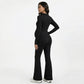 Maternity Long Sleeve Jumpsuit with Stretch Fabric Flare Leg Fitted Comfortable Design