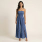 Strapless Wide Leg Jumpsuit with Smocked Bodice Printed Fabric Side Slit Flowy Fit