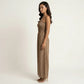 Strapless Wide Leg Jumpsuit with Smocked Bodice Printed Fabric Side Slit Flowy Fit