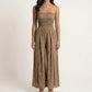 Strapless Wide Leg Jumpsuit with Smocked Bodice Printed Fabric Side Slit Flowy Fit