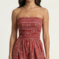 Strapless Wide Leg Jumpsuit with Smocked Bodice Printed Fabric Side Slit Flowy Fit
