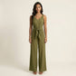 Sleeveless Wide Leg Jumpsuit with V Neck Tie Waist Relaxed Fit Flowy Silhouette