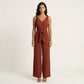 Sleeveless Wide Leg Jumpsuit with V Neck Tie Waist Relaxed Fit Flowy Silhouette