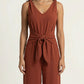 Sleeveless Wide Leg Jumpsuit with V Neck Tie Waist Relaxed Fit Flowy Silhouette