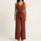 Sleeveless Wide Leg Jumpsuit with V Neck Tie Waist Relaxed Fit Flowy Silhouette