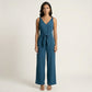 Sleeveless Wide Leg Jumpsuit with V Neck Tie Waist Relaxed Fit Flowy Silhouette