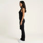 Sleeveless Active Jumpsuit with Wide Straps Deep V Neck Flare Leg Contour Fit One Piece