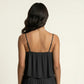 Sleeveless Layered Chiffon Romper with Spaghetti Straps Flowy Ruffle Overlay Relaxed Fit