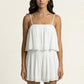 Sleeveless Layered Chiffon Romper with Spaghetti Straps Flowy Ruffle Overlay Relaxed Fit