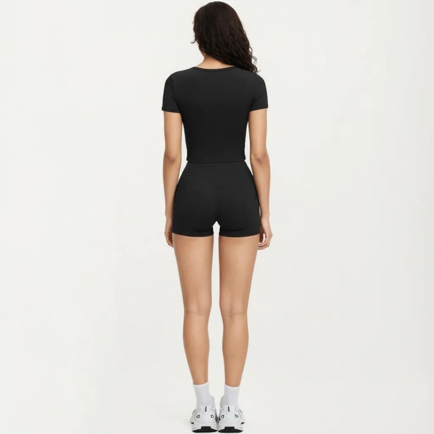Ribbed Square Neck Fitted Crop Workout Top Stretch Athletic Training Shirt for Yoga Fitness