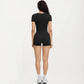 Ribbed Square Neck Fitted Crop Workout Top Stretch Athletic Training Shirt for Yoga Fitness